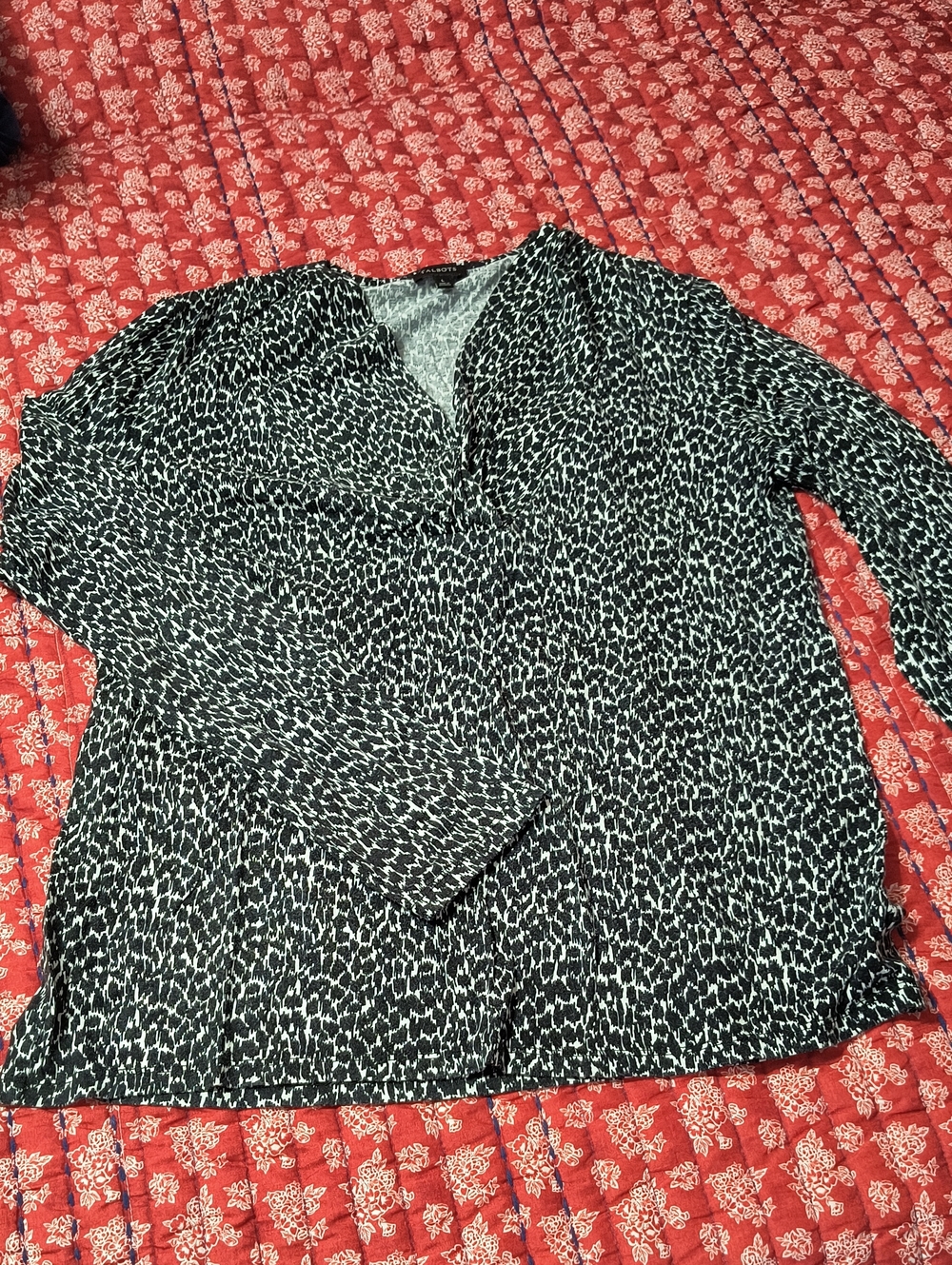 Talbot's Black & White Printed Long-Sleeve Shirt